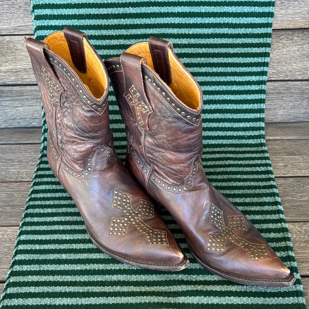 Old Gringo Brown Cross Studded Heeled Boots